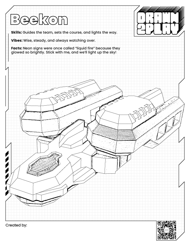 Beekon airship coloring page for kids and collectors to design their own version before checkout
