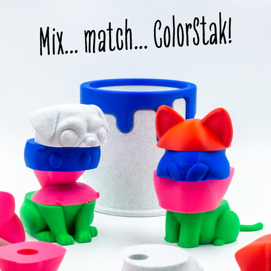 Whisk the cat and Wrinkle the pug mixed layers with one another, showing their mix and match capability.