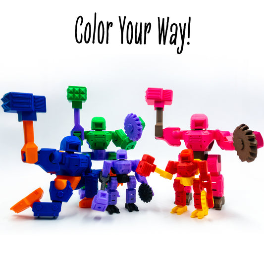 Chief Chroma shown in a range of custom colorways with “color your way!” text—highlighting how each action figure can be configured to match your unique style