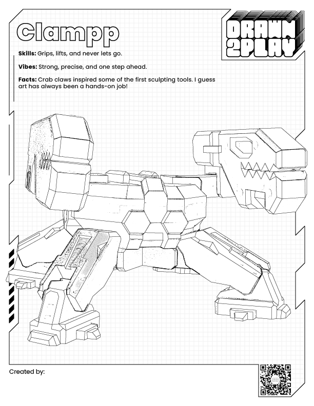 Clampp coloring sheet in black and white for crafting your own colorful crustacean