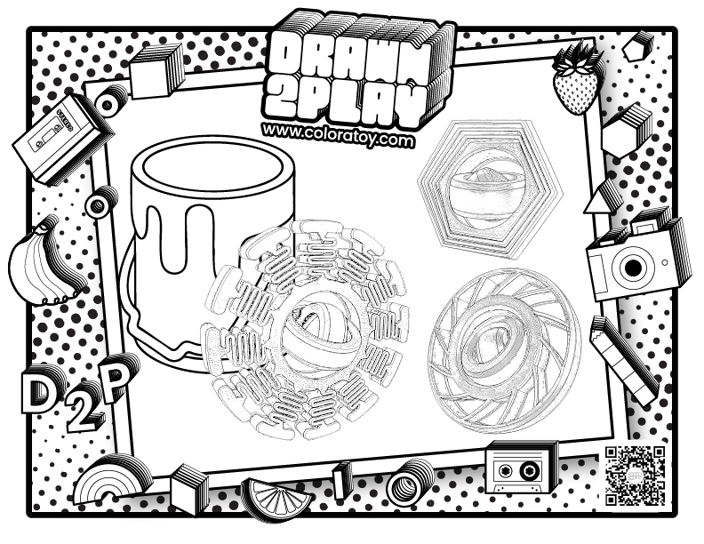 Black and white coloring page for the three pack of fidgets called Elements Pack.