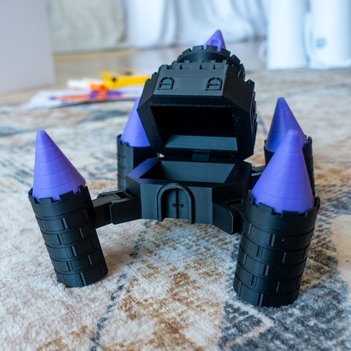 Alternate carpet view of Fourtress the Mecha Castle guarding with articulated limbs and reconfigurable frame