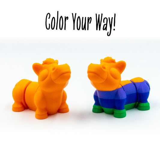 Gidd Horse two colorways of this customizable animal figure shown with 'color your way!'—perfect for mix-and-match creativity