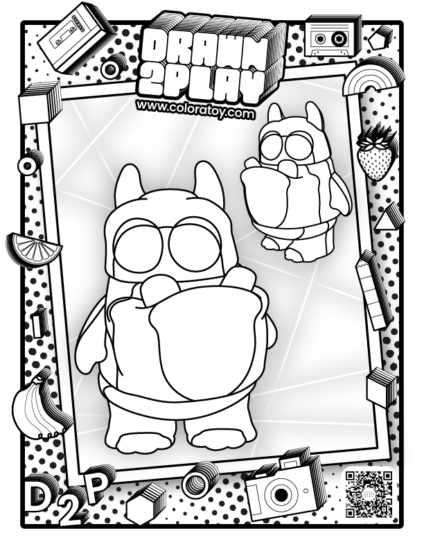 Gloop Toothy Alien coloring sheet with clean outlines for kids or collectors to plan their own version before customizing