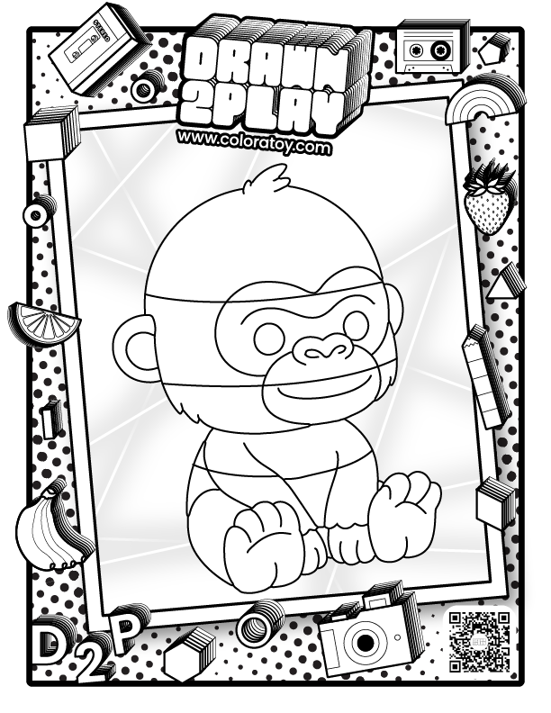 The coloring page featuring Rumble the gorilla for the user to customize their toy based on color.