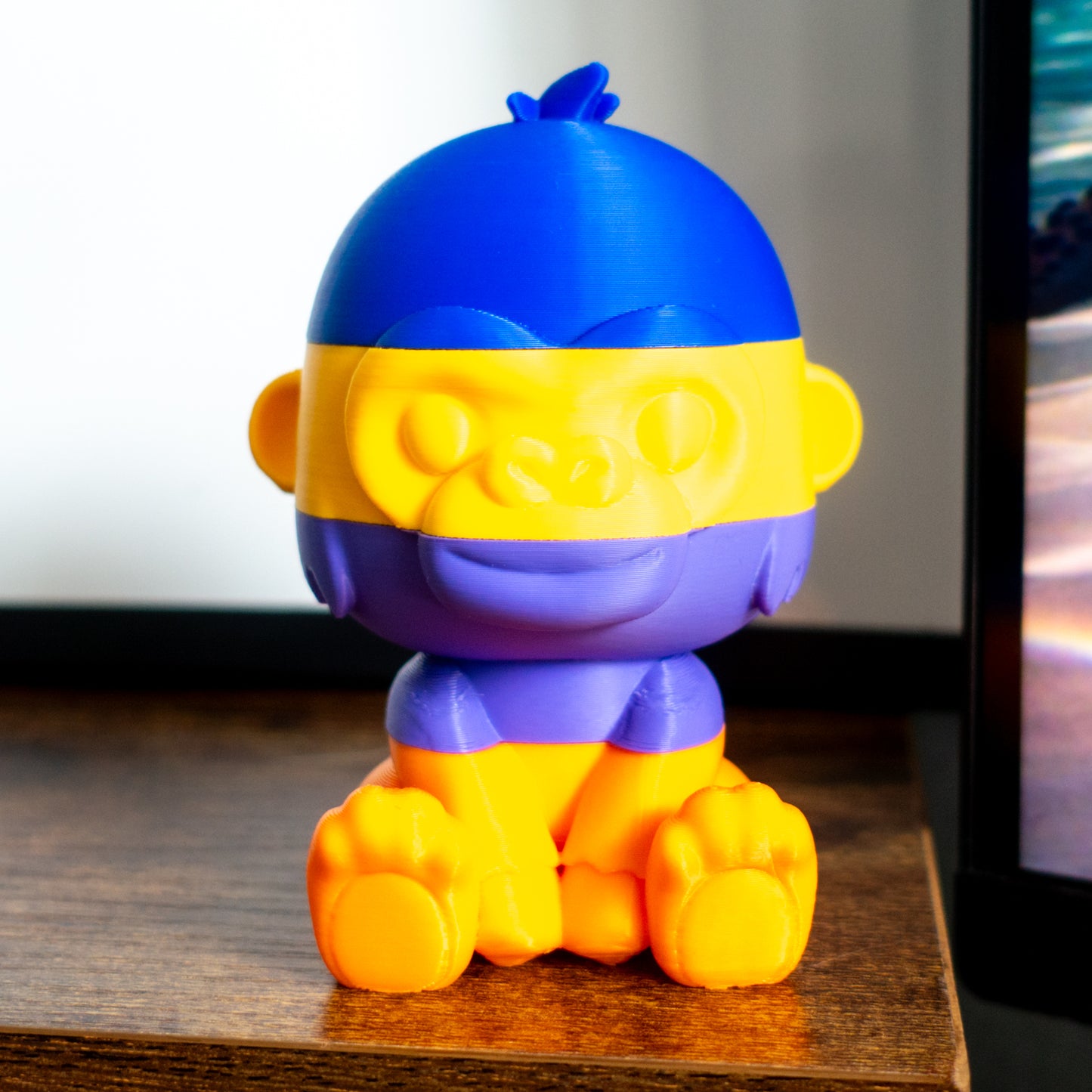 Rumble the gorilla shown fully stacked in four satisfying slices, ideal for tactile desk play