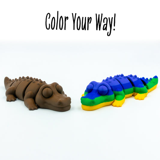 Group shot highlighting how the toy crocodile can be uniquely colored