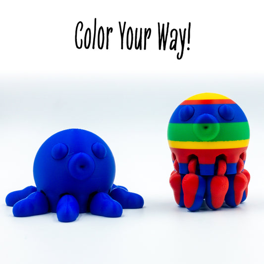 Inks the octopus toy in a group shot to show customization options