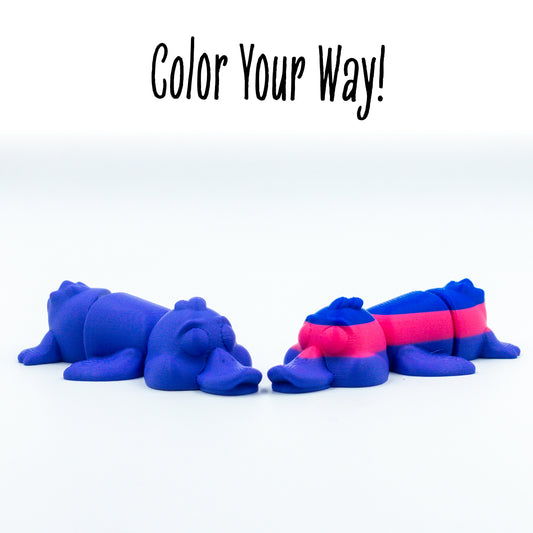 Paddle Duck two colorways of this customizable animal figure shown with 'color your way!'—perfect for mix-and-match creativity