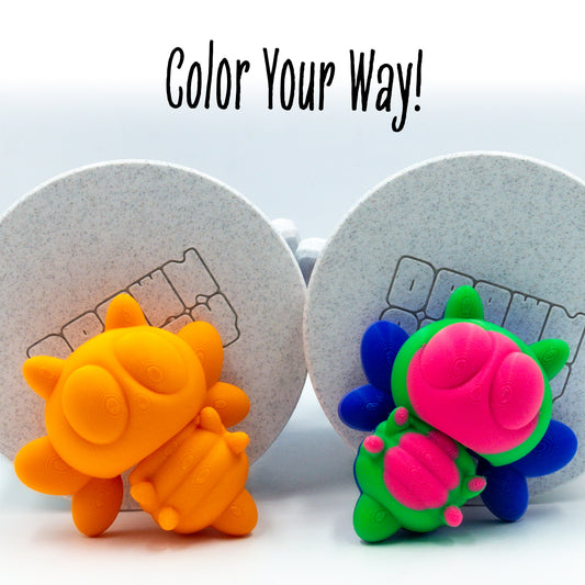 Queenbee Bumblebee two colorways of this customizable animal figure shown with 'color your way!'—perfect for mix-and-match creativity