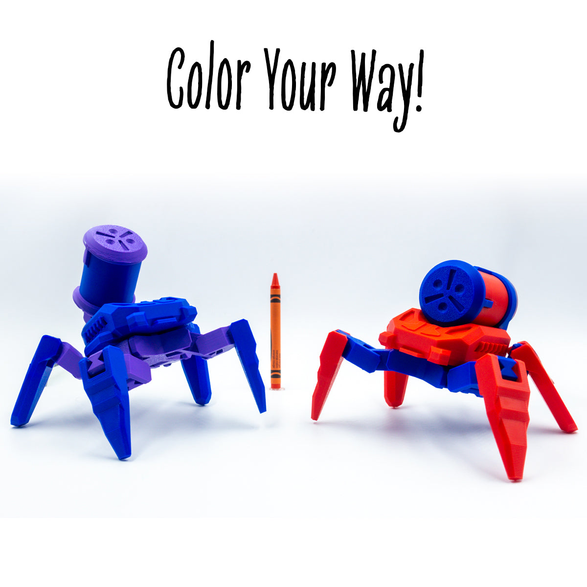 Refewl the Paint Bot toy lineup in creative color schemes with “color your way!” text—built for custom paint-ups and playful swaps