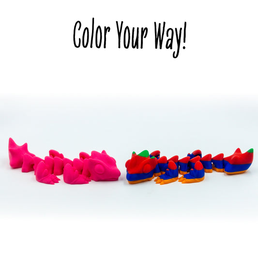 Scorch the dragon toy in a group shot to show customization options