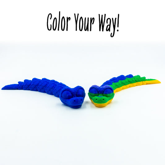 Group shot highlighting how the toy snake can be uniquely colored