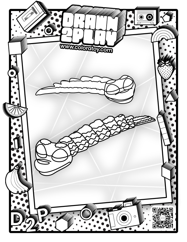 A coloring page featuring the articulate toy snake, Slick.