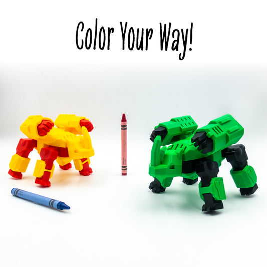 Takool the Rhino toy gallery in custom colors with “color your way!”—made for charging into creative play