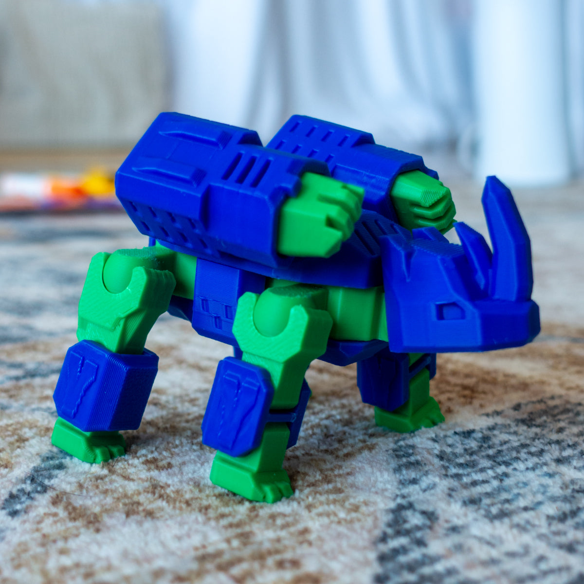 Third colorway of Takool the Rhino highlighting layered body armor and adjustable head tilt