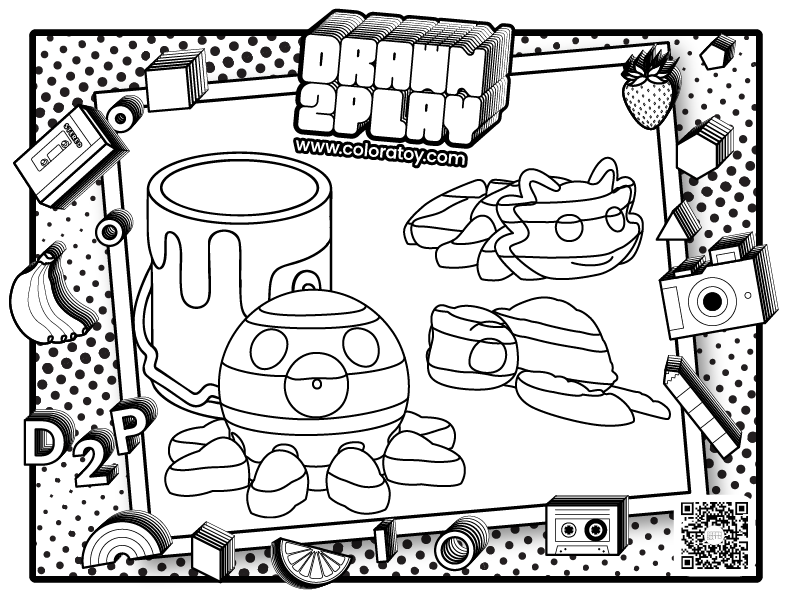 A black and white coloring sheet with an axolotl, turtle and octopus ready for the user to customize their toys.