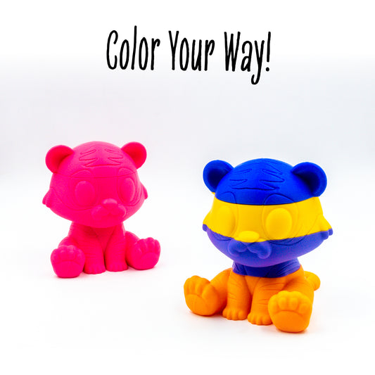 Roar the tiger two ways with smooth slide-on connectors and playful puzzle layers