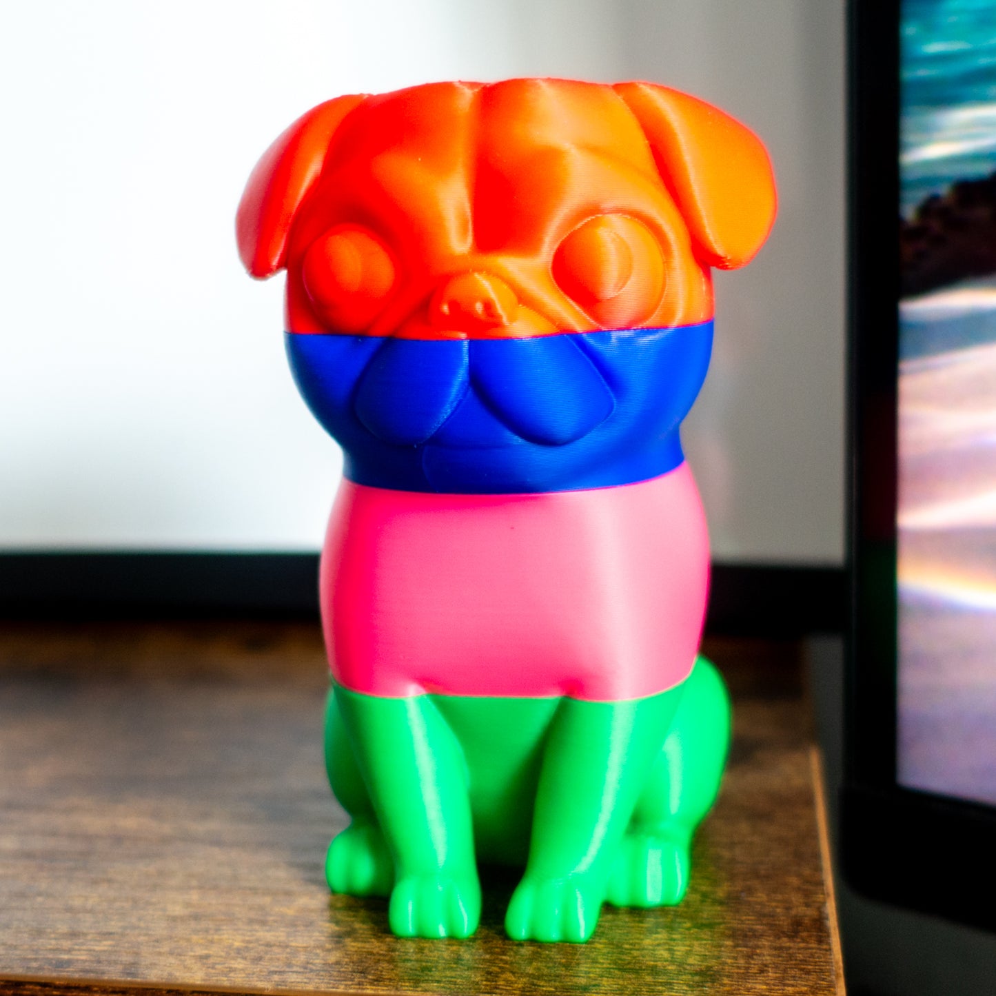 Wrinkle the pug shown fully stacked in four satisfying slices, ideal for tactile desk play
