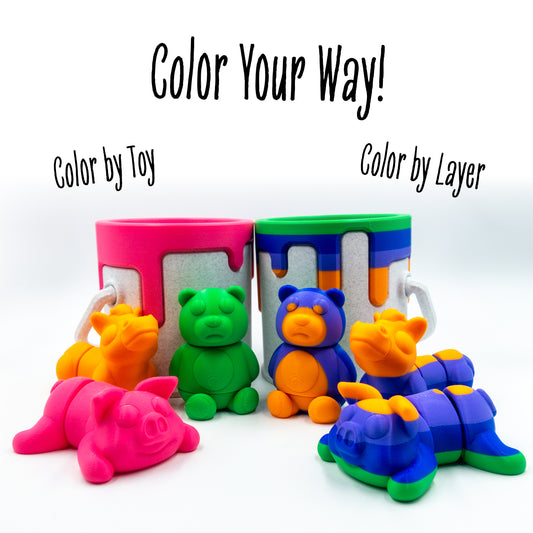 Two Trail Crew packs highlighting ways to customize by color.