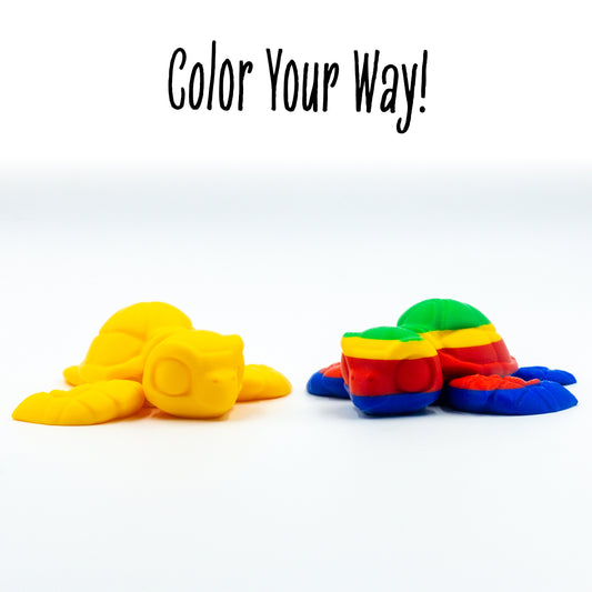 Drift the turtle toy in a group shot to show customization options