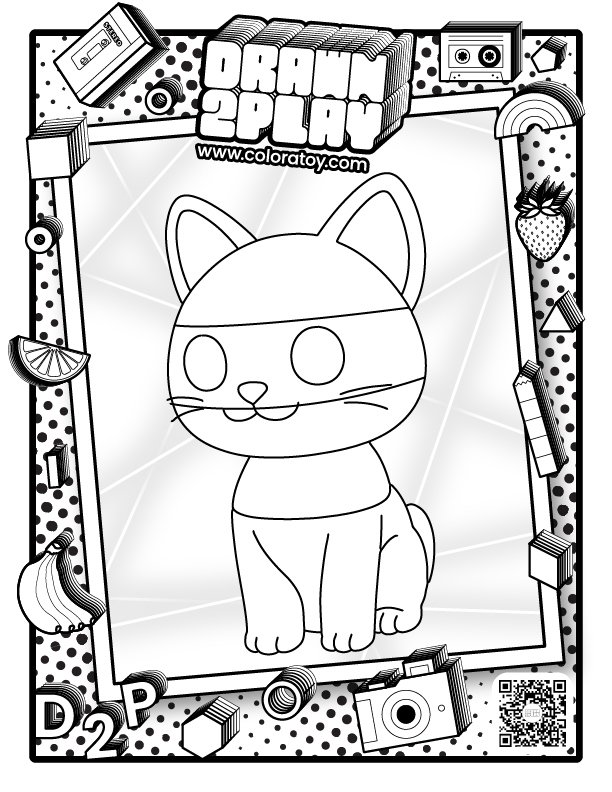 The coloring page featuring Whisk the cat for the user to customize their toy based on color.