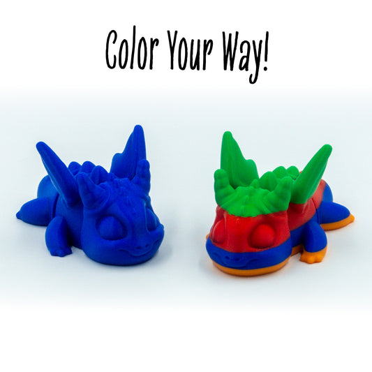 Whisp the dragon toy in a group shot to show customization options