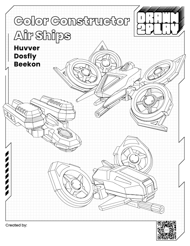 Toy airships pack of three on a coloring page ready for customization.