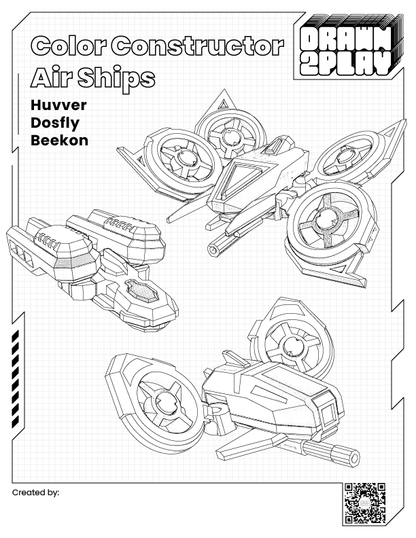 Toy airships pack of three on a coloring page ready for customization.