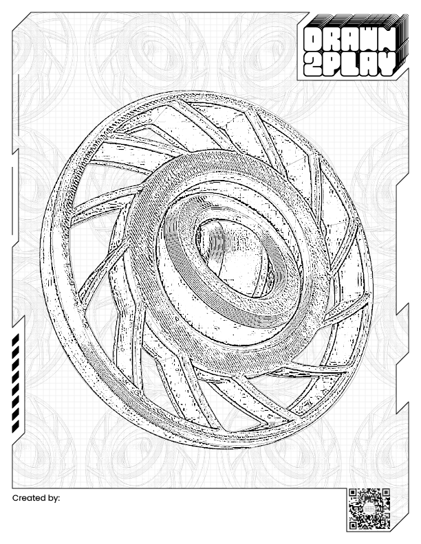 Black and white coloring page for the fidget spinner BladeBreeze to be customized by the user.