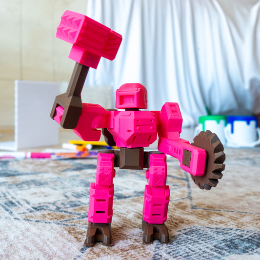 Chief Chroma custom action figure posed on a carpet, showing fully articulating limbs and modular joints made for creative configuration and storytelling