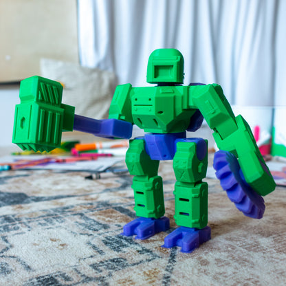 Chief Chroma posed in a third custom colorway, showcasing textured surface details and articulation built for part-swapping and imaginative upgrades