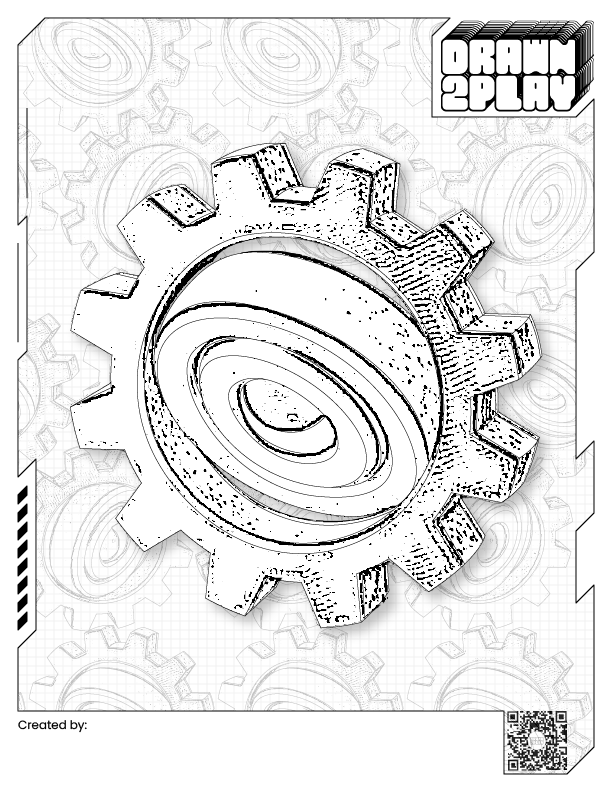 Coloring page in black and white of the cog fidget spinner ready to be customized by the customer.
