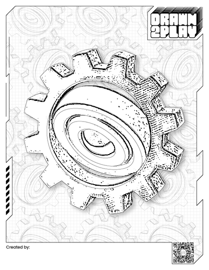 Coloring page in black and white of the cog fidget spinner ready to be customized by the customer.