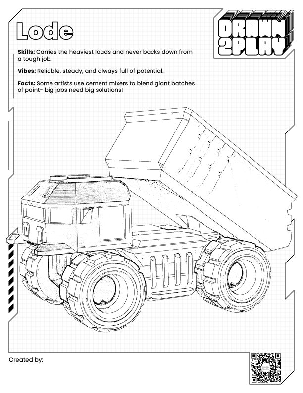 Coloring sheet for Lode the dump truck toy ready for customizing by the user.