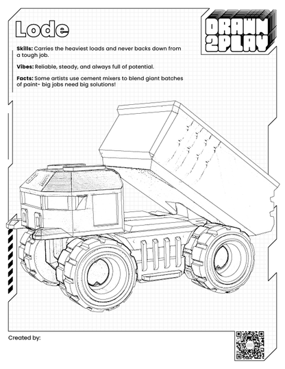 Coloring sheet for Lode the dump truck toy ready for customizing by the user.