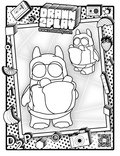 Gloop Toothy Alien coloring sheet with clean outlines for kids or collectors to plan their own version before customizing