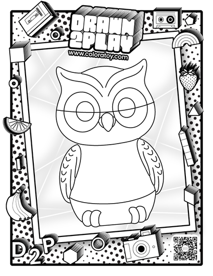 A black outlined white coloring sheet ready for the customer to customize their own Hoot the owl toy.