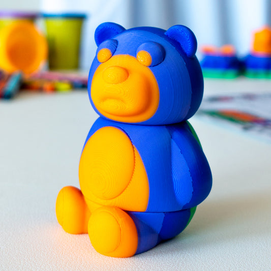 Main view of the articulated animal toy showing articulated design and tactile features