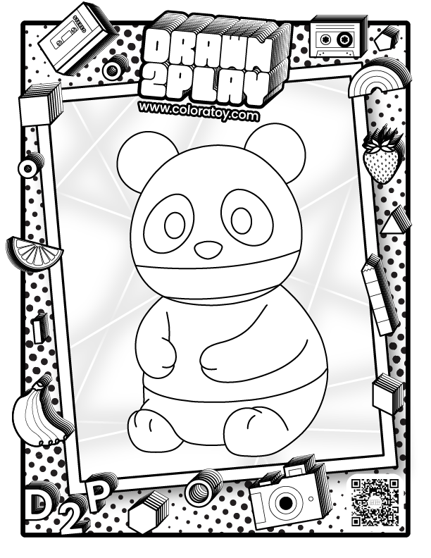 The coloring page featuring Munch the panda bear for the user to customize their toy based on color. 