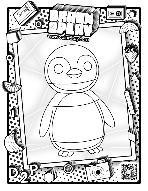 The coloring page featuring Waddle the penguin for the user to customize their toy based on color. 