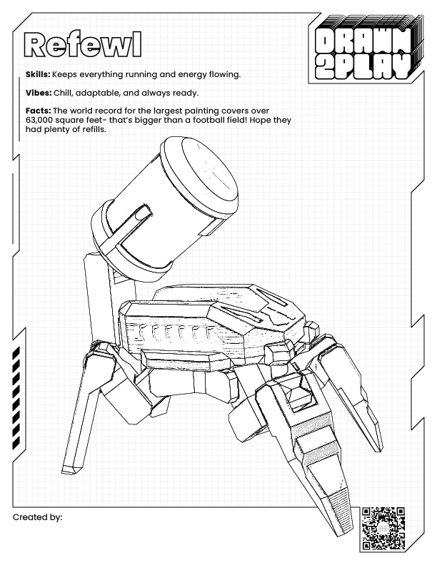 Refewl coloring page for painting your own toy design before customizing your build
