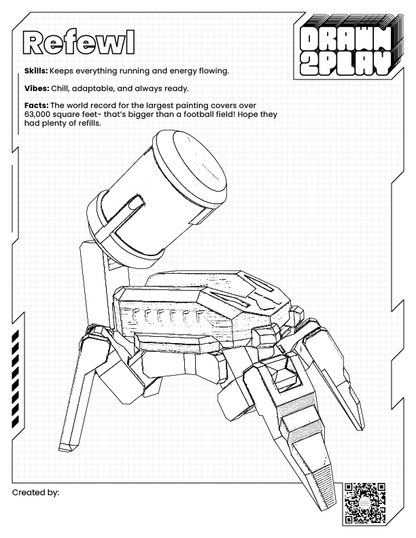 Refewl coloring page for painting your own toy design before customizing your build