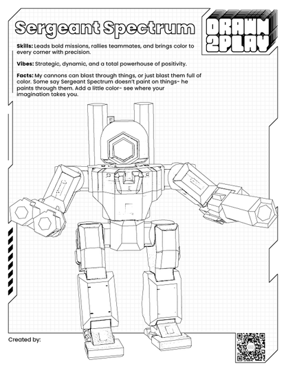 Printable Sergeant Spectrum coloring sheet with bold outlines for planning and customizing your own unique version