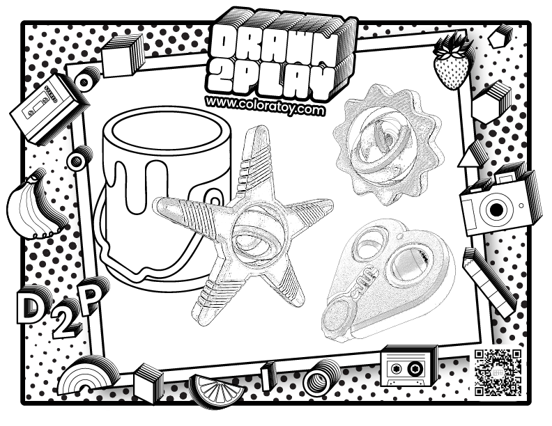 Black and white coloring page for the 3 pack of fidgets called Shapeshifter Pack.