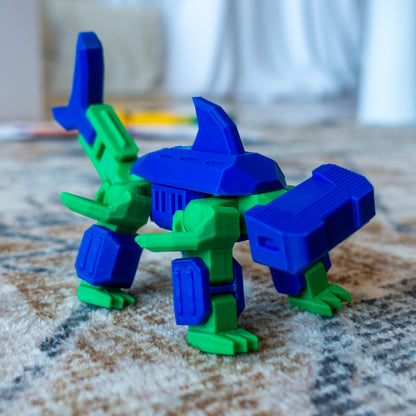 Stryker the Hammerhead Shark toy posed on carpet with jointed fins and a wide-swivel head for dynamic underwater action