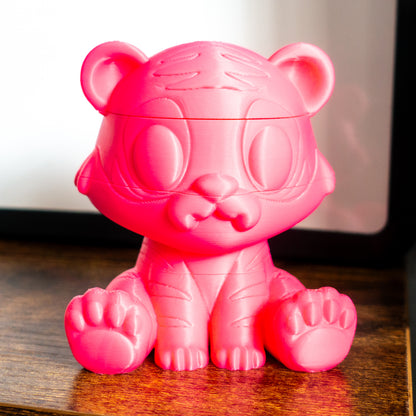 Close-up of Roar the tiger featuring engraved detail and a grippable shape
