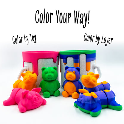 Two Trail Crew packs highlighting ways to customize by color.